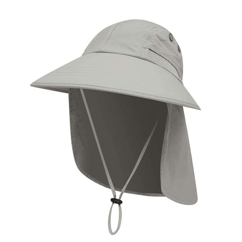 Udendørs sommer sol hat bred skygge upf solskærm beskyttelse pakke hurtigtørrende udendørs fiskeri hestehale hatte med hals: Grå