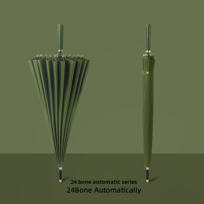 Musan 24 Ribs Long Handle Female UV Umbrella Parasol for Men Integrated Button Automatic Large Wind-Resistant rain umbrella: green