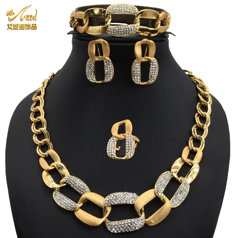 ANIID Jewelery Set Dubai 24K Bracelets For Women Bridal Jewelry Necklace Wedding Rings Earrings Torus Gold Plated Nigerian
