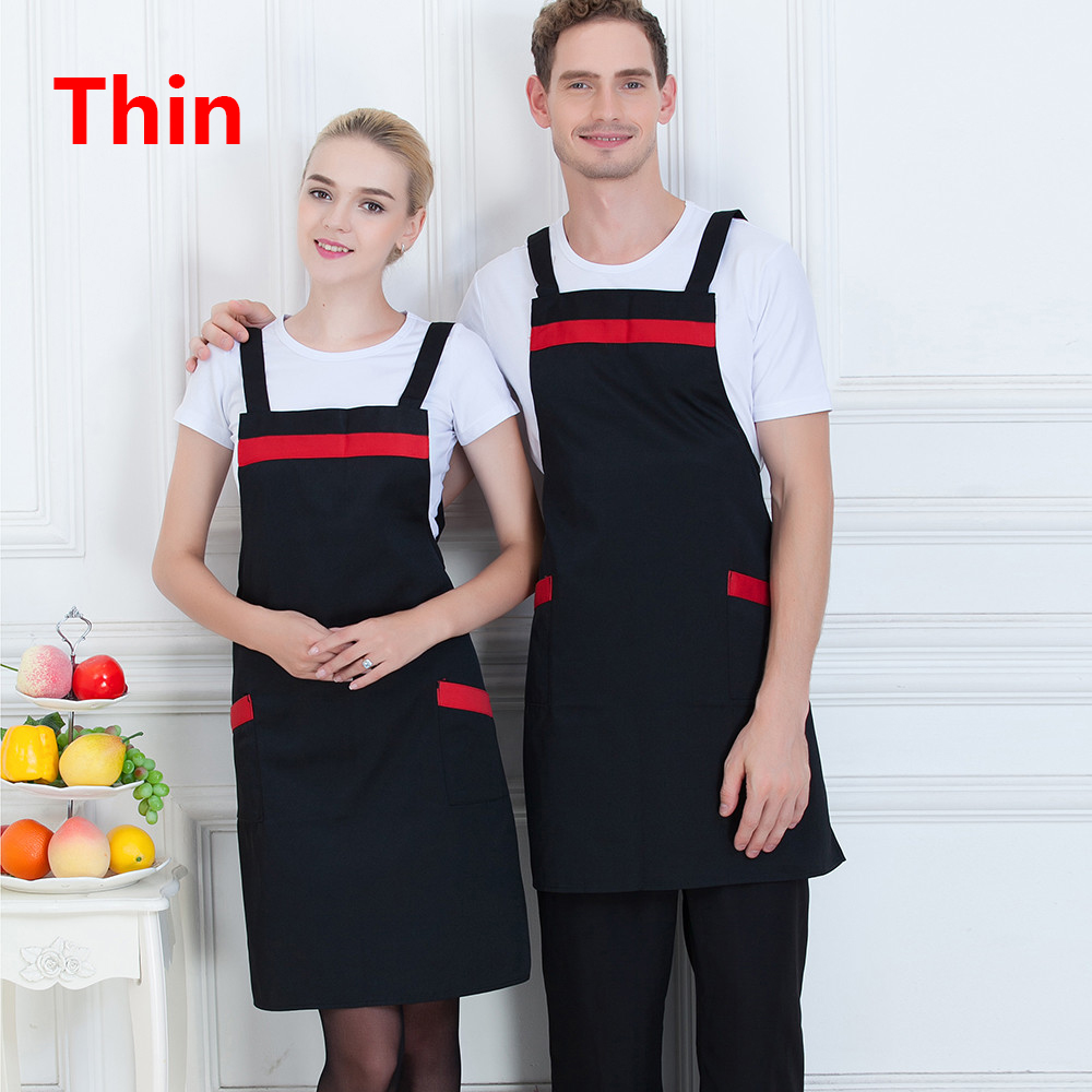 Unisex Thin Thick Style Work Apron Restaurant Two Pockets Strap Hotel Cafe Bakery BBQ Waiter Chef Kitchen Cooking Uniform Aprons: Thin2