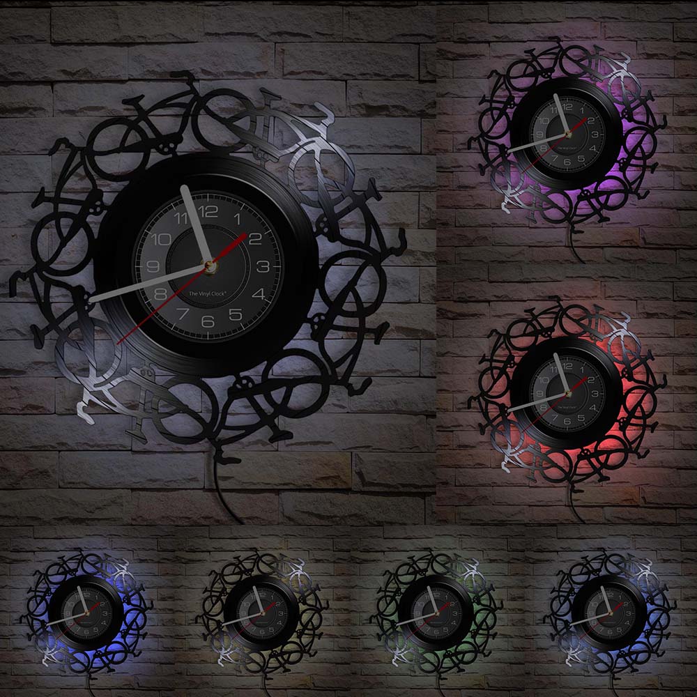 Retro cykler vægur vintage vinyl rekord lp ur cykelcykler cykel væg kunst cykling hjem indretning cyklist cykler elskere retro: Med led