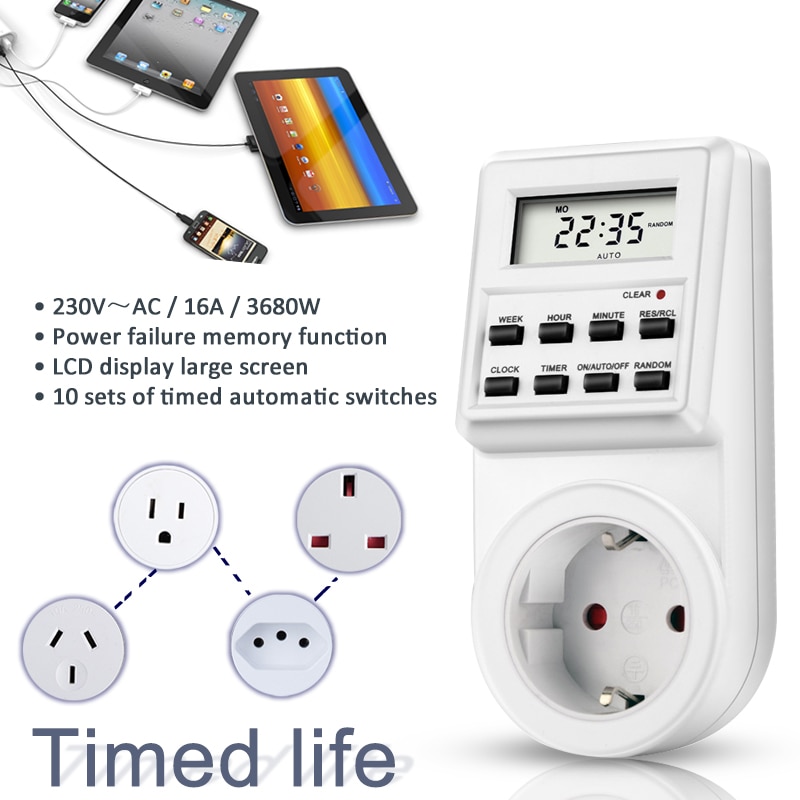 EU UK US AU BR Plug Timer Switch Kitchen Electric Appliance Timer Outlet 230V 50HZ 12/24 Hour Programmable Timing Socket