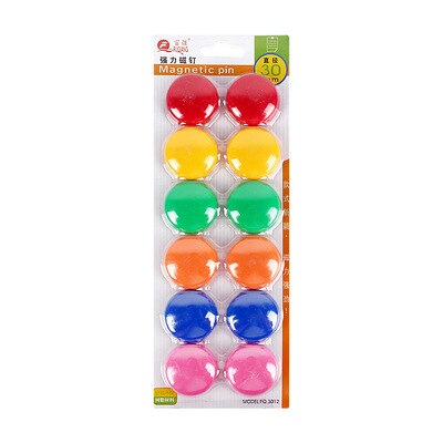 Kleurrijke circulaire magnetische gesp en schoolbord magneet absorber onderwijs whiteboard magneet absorber pin 30mm: Six-colour 12pcs M