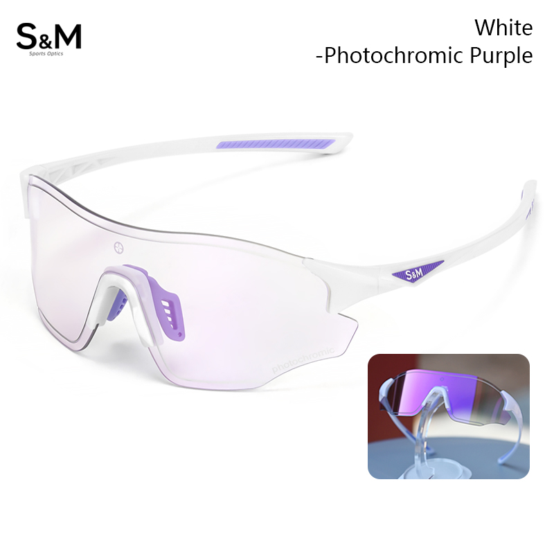 S&M Photochromic Glasses Marathon Sports Change Windproof Glasses Cycling Sunglasses Women's Bicycle Glasses UV400 Goggles: WHITE