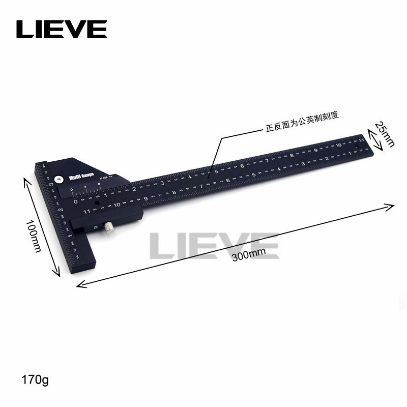 Multifunction Inch MM Woodworking Scriber Gauge Aluminum Steel Measuring Marking Framing Ruler Tool for Carpentry Tools Kit Set