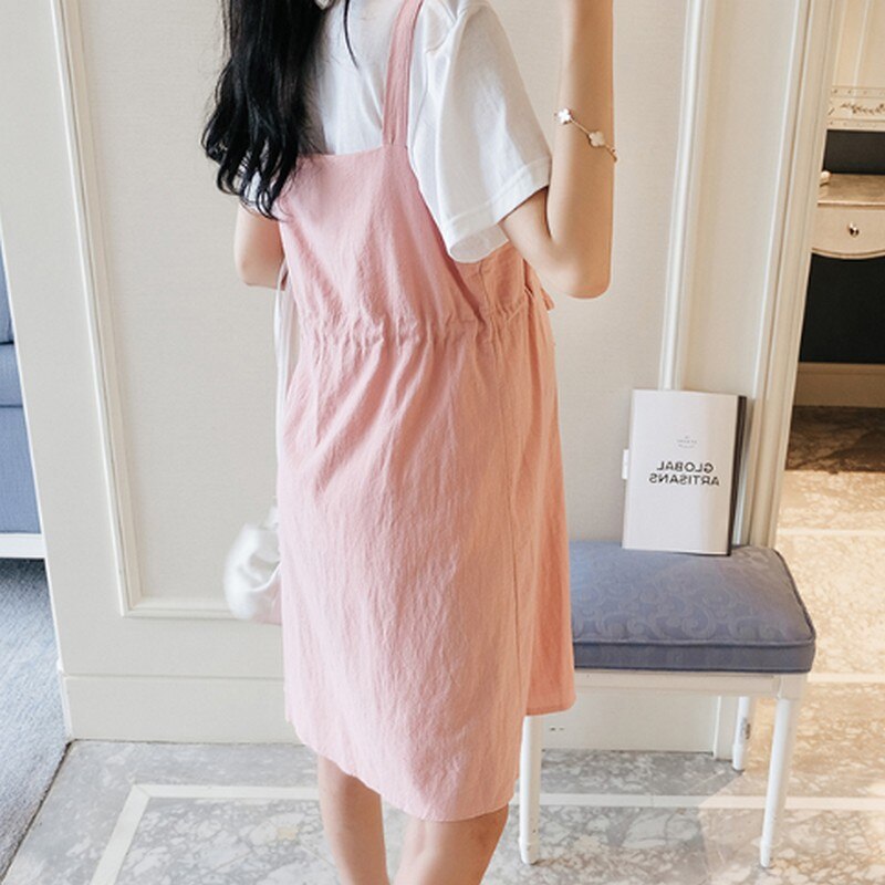 Plus Größe Mutterschaft Kleid Weiß T-Shirt + Leine Gurt Kleider Zwei Stück einstellen Sommer Kleidung für Frauen Solide farbe Schwangere Kleider