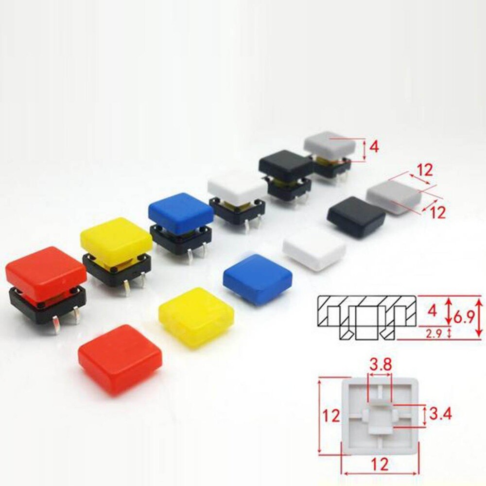 100pcs 12*12mm push button switch cap square button cap multi color button caps for 12*12mm square tactile switches