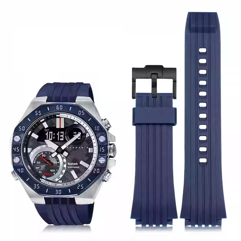 Correa de silicona ECB-10 para reloj Casio Edifice, pulsera de goma resistente al agua, con herramientas, ECB-10YP, ECB-10AT, ECB-950: Black Yellow