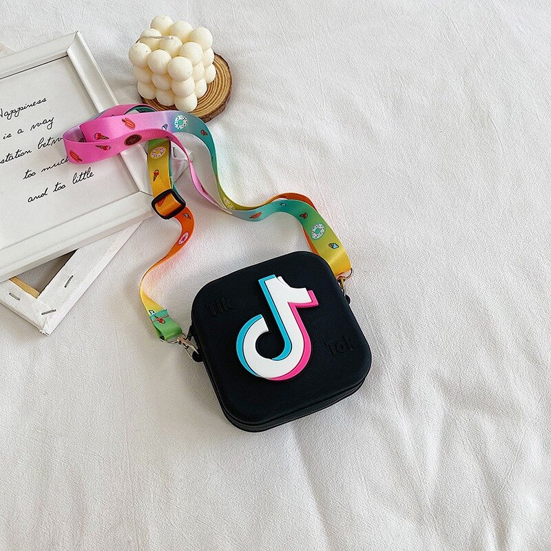 Silicone Tik-Tok Children's Bags for Girls Christmas Children's Bags Coin Purse Cosmetic Bag: Black