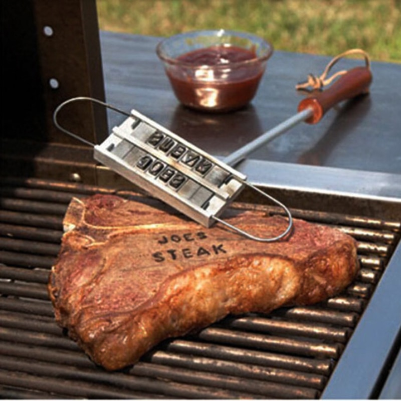 43cm BBQ hierro Tong 55 letras DIY barbacoa letra impresa bistec BBQ herramienta carne parrilla horquillas barbacoa herramienta accesorios 78