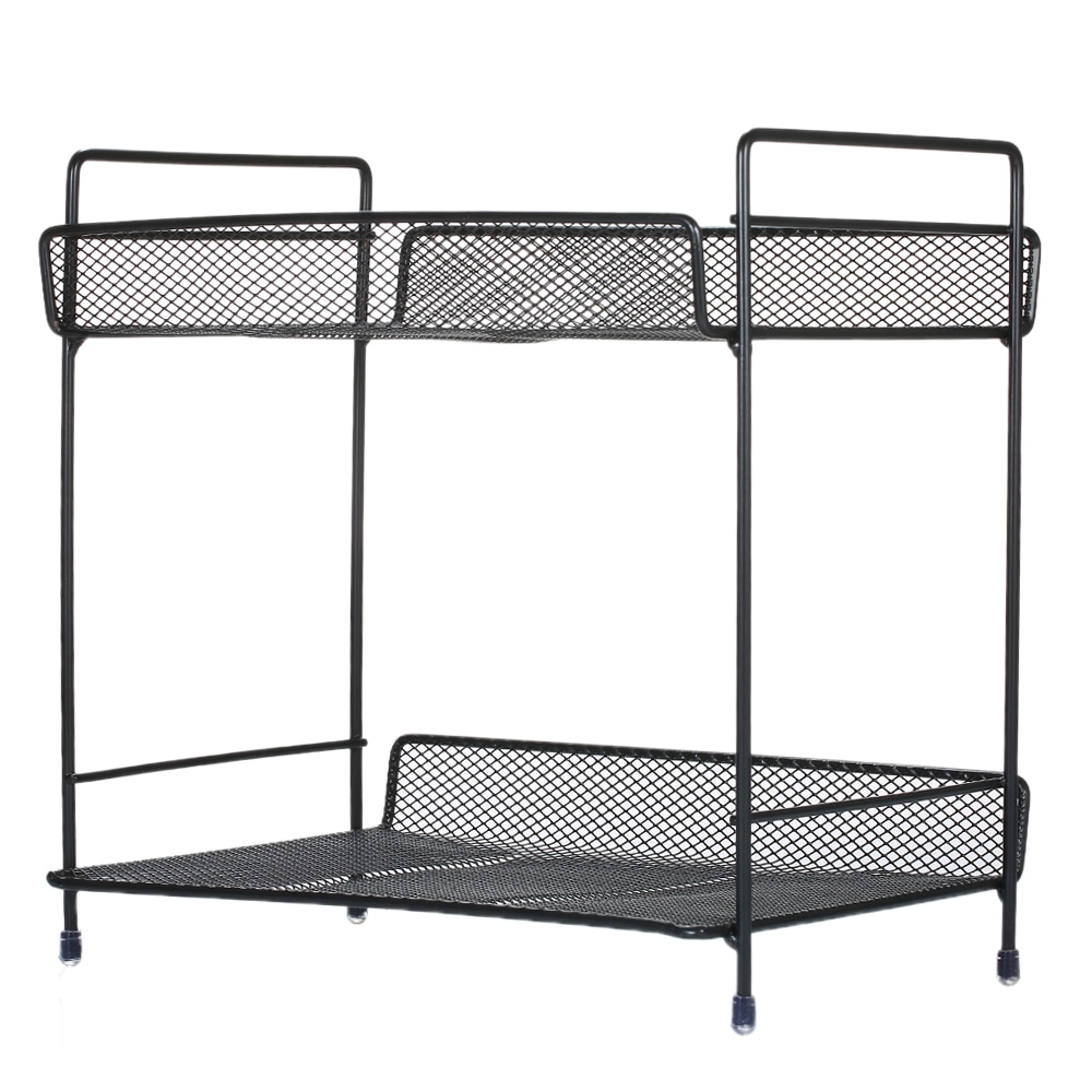 2-Tier Metal Mesh Storager Basket Organizer for Home Office Kitchen Bathroom Black