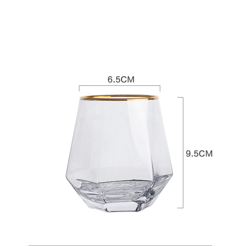 Japanse Stijl Glas Whisky Spirit Glas Rode Wijn Glas Goud Velg Diamant Glas Zes-Zijdige Huishoudelijke Transparant Glas Water cup: B