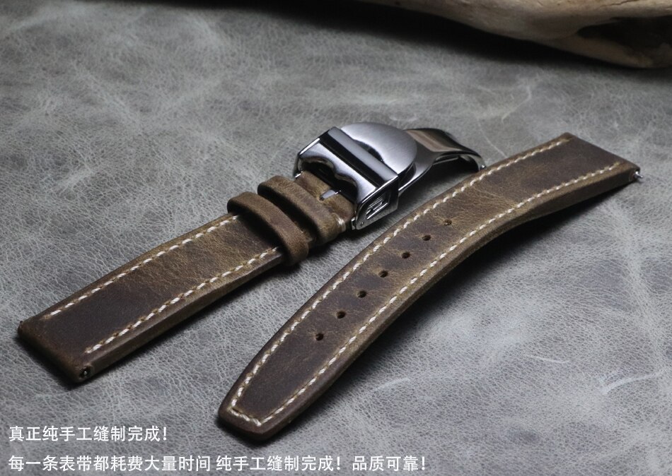 Bracelet de montre Vintage marron fait main en cuir de cheval fou 20mm 21mm 22mm bracelet de montre en cuir de veau véritable pour IWC