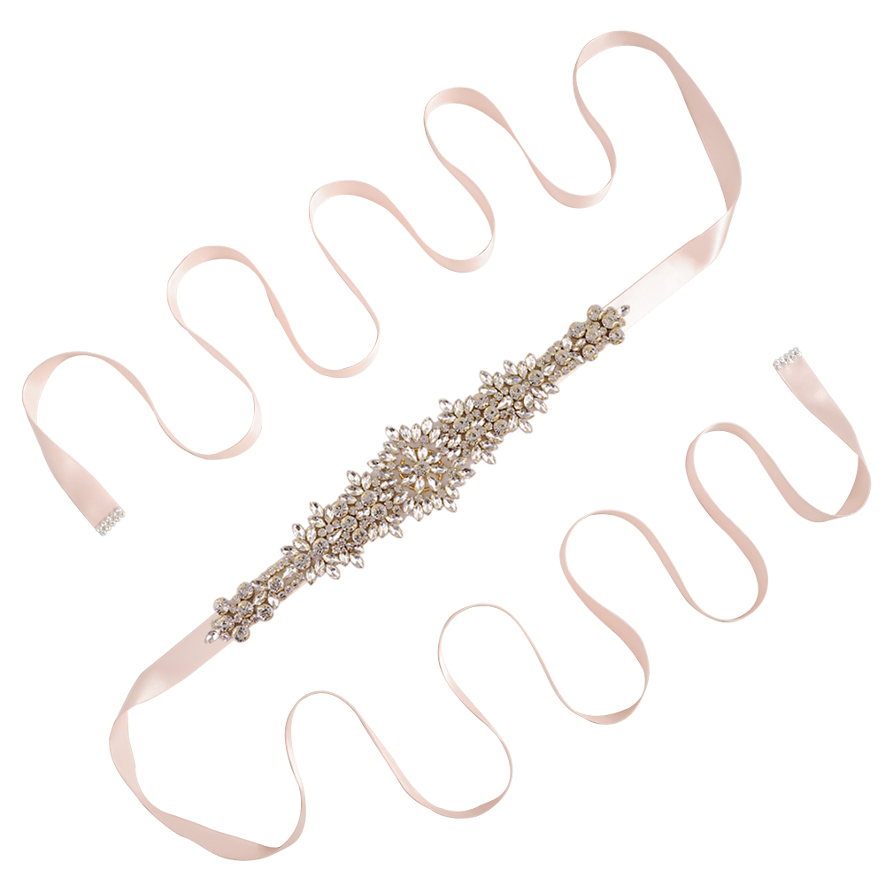 TRiXY S319-G Goldene Strass Gürtel Braut Gürtel Schärpen Bänder Hochzeit Gürtel Schärpen funkelnd Braut Gürtel Brautjungfern Kleider Gürtel: Baby Rosa