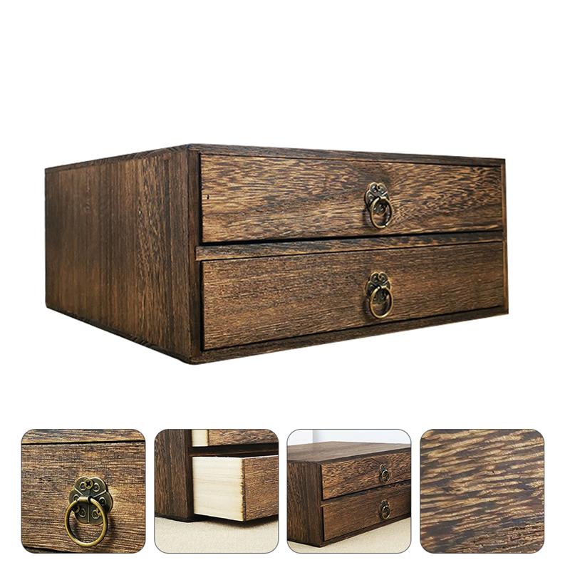 1pc Wooden 2-layer Storage Box 2-layer Convenient Storage Box Sundries Organizer