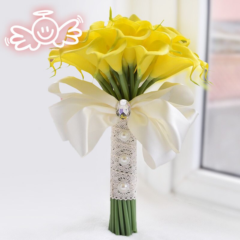 YO CHO Wedding Bouquet Real Touch White Calla lily Artificial Flowers Wedding Bridal Bouquets Bridesmaids Marriage Accessories