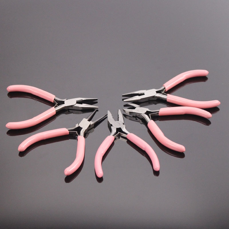 Cute Pink Color Jewelry Making Tool Kits Round Nose Plier Side Tweezers Mix Needle Spoon Tool DIY Jewelry Making