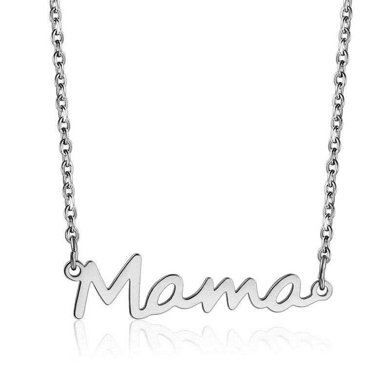 Collar de acero inoxidable con letras de mamá, colgante de cadena de hueso de bloqueo para bebé, joyería para mujer, del Día de la madre: PLATEADO