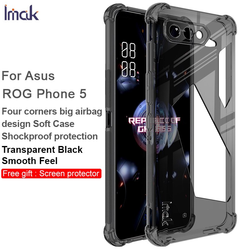 Voor Asus Rog Telefoon 5 Case Imak Shockproof Conners Airbags Zachte Tpu Cover Case Voor Asus Rog Telefoon 5 pro/5 Ultieme: Transparent Gray