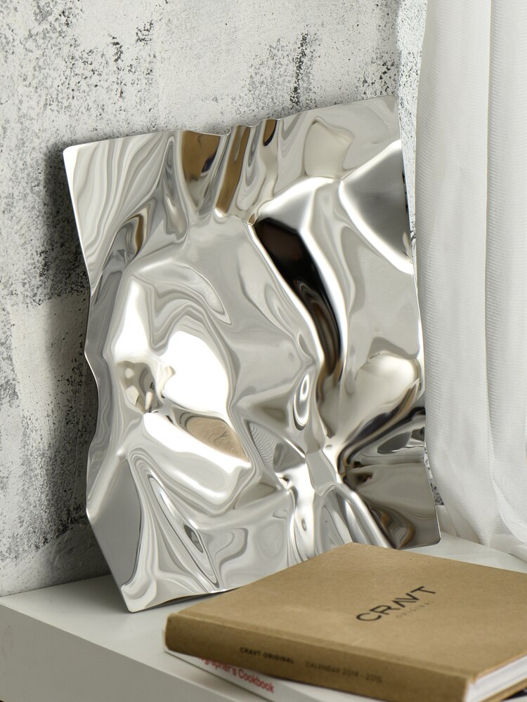 Bandeja nórdica de acero inoxidable con patrón de ondas, bandeja de almacenamiento de llaves, bandejas para aperitivos, placa decorativa de geometría Irregular, decoración moderna para el hogar