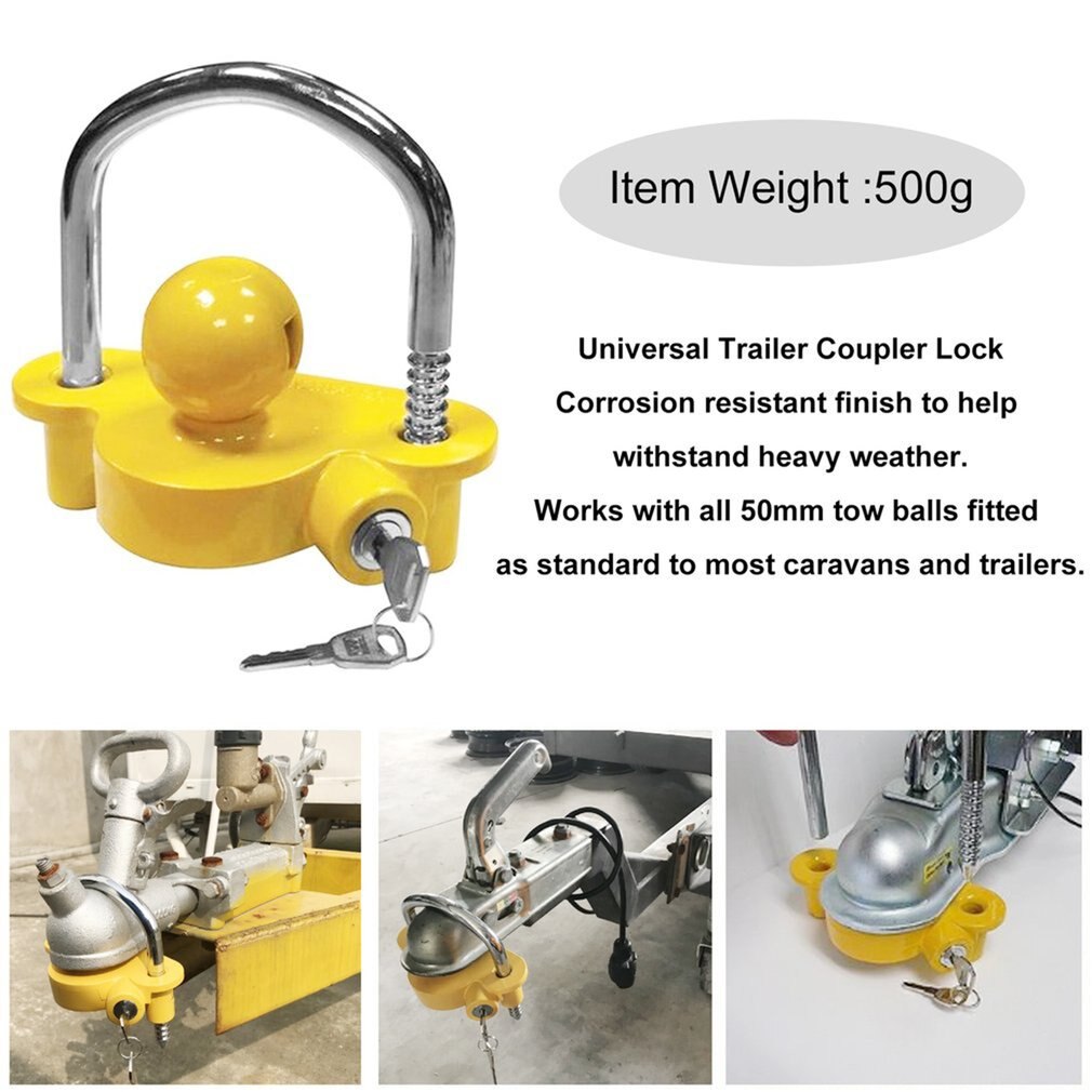 Trailer Coupling Hitch Lock Trailer Parts Universal Tow Ball Yellow Security Anti-Theft Lock Trailer Accessories