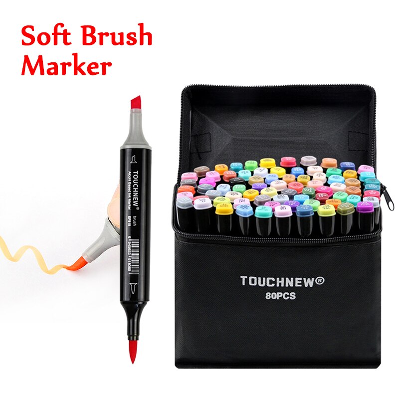 TOUCHNEW 80 Colors Soft Brush Markers Pen Dual tips Alcohol Based Markers set for Manga Drawing Animation Art Supplies