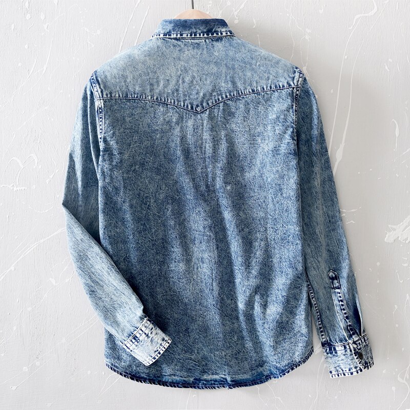 Vår og høst langermet denim bomullsskjorte herremerke uformelt svarte skjorter til menn fast komfortabel skjorte herre