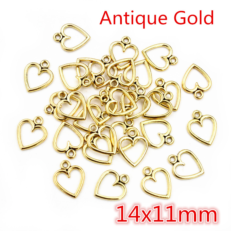 100 piezas imagen Color corazones huecos geometría colgante de aleación de Metal bricolaje collar pulsera pendientes: Color amarillo dorado claro