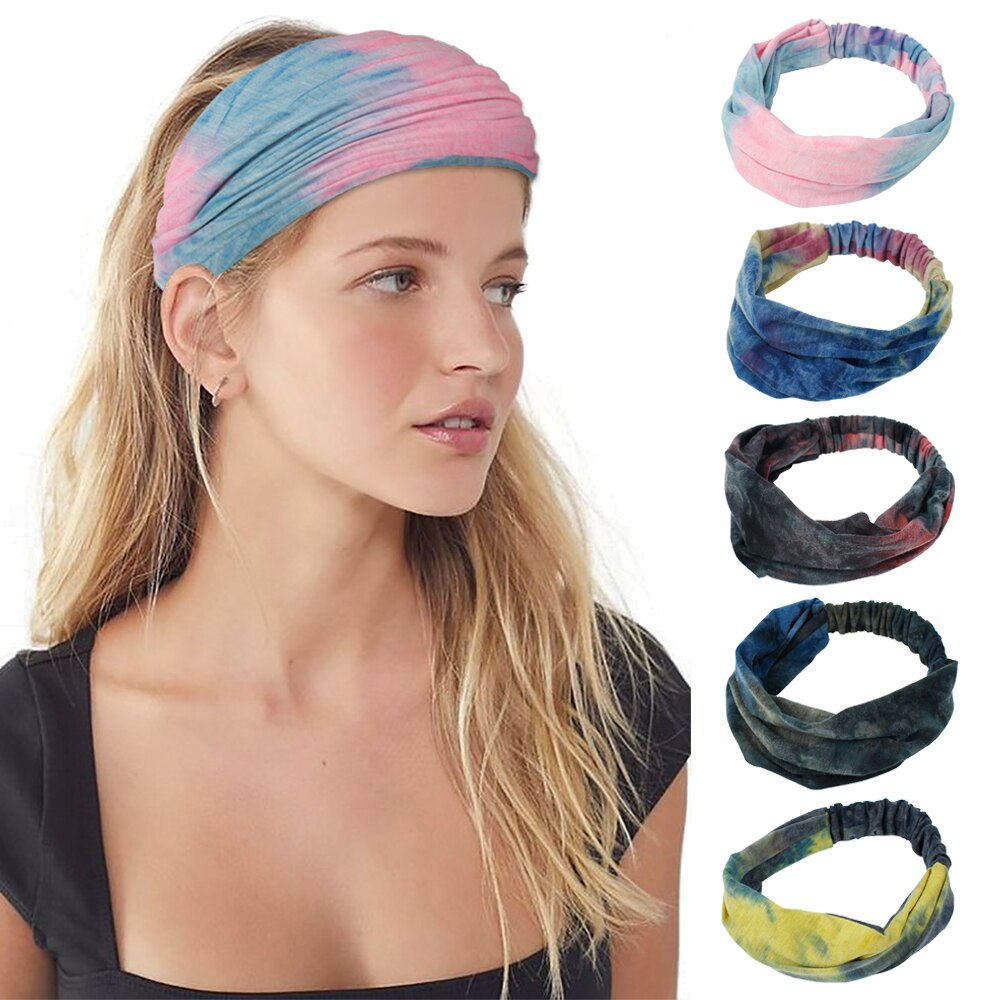 Tie Dye Headwrap Sport Elastische Yoga Zweetband Haarband Print Brede Hoofdband Voor Vrouwen Haar Accessoires