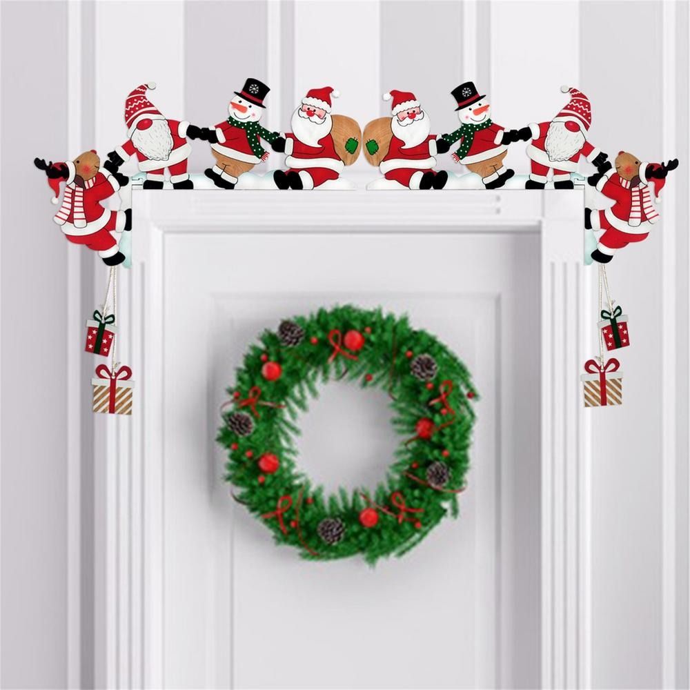 Decoración de esquina de puerta de Papá Noel, marco de puerta de dibujos animados de Navidad, muñeco de nieve, Reno, colgante de madera, Decoración de casa de ,