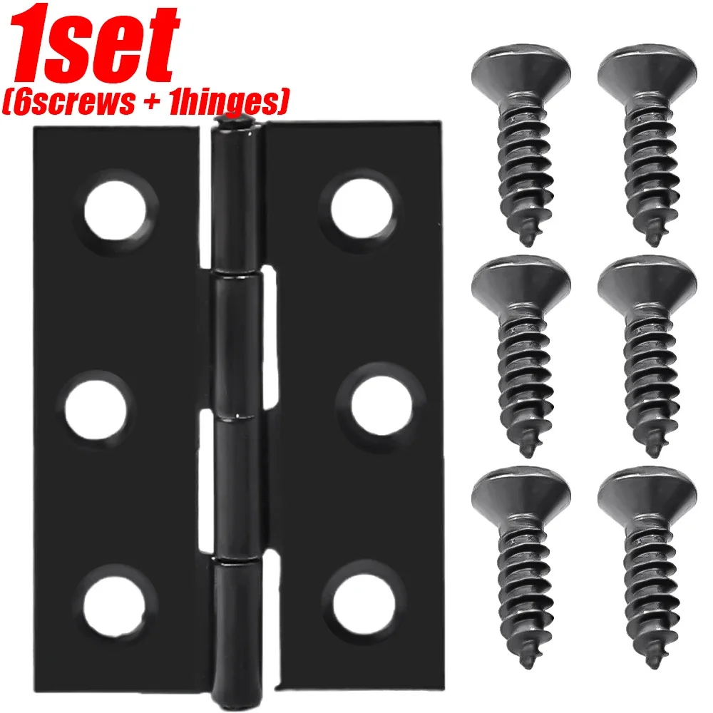 Schwarze Türscharniere, Stoßscharniere aus Edelstahl mit Schrauben, Schrank, Schublade, Möbelscharniere, Montageplatte, flache Befestigungshalterungen: Weiß