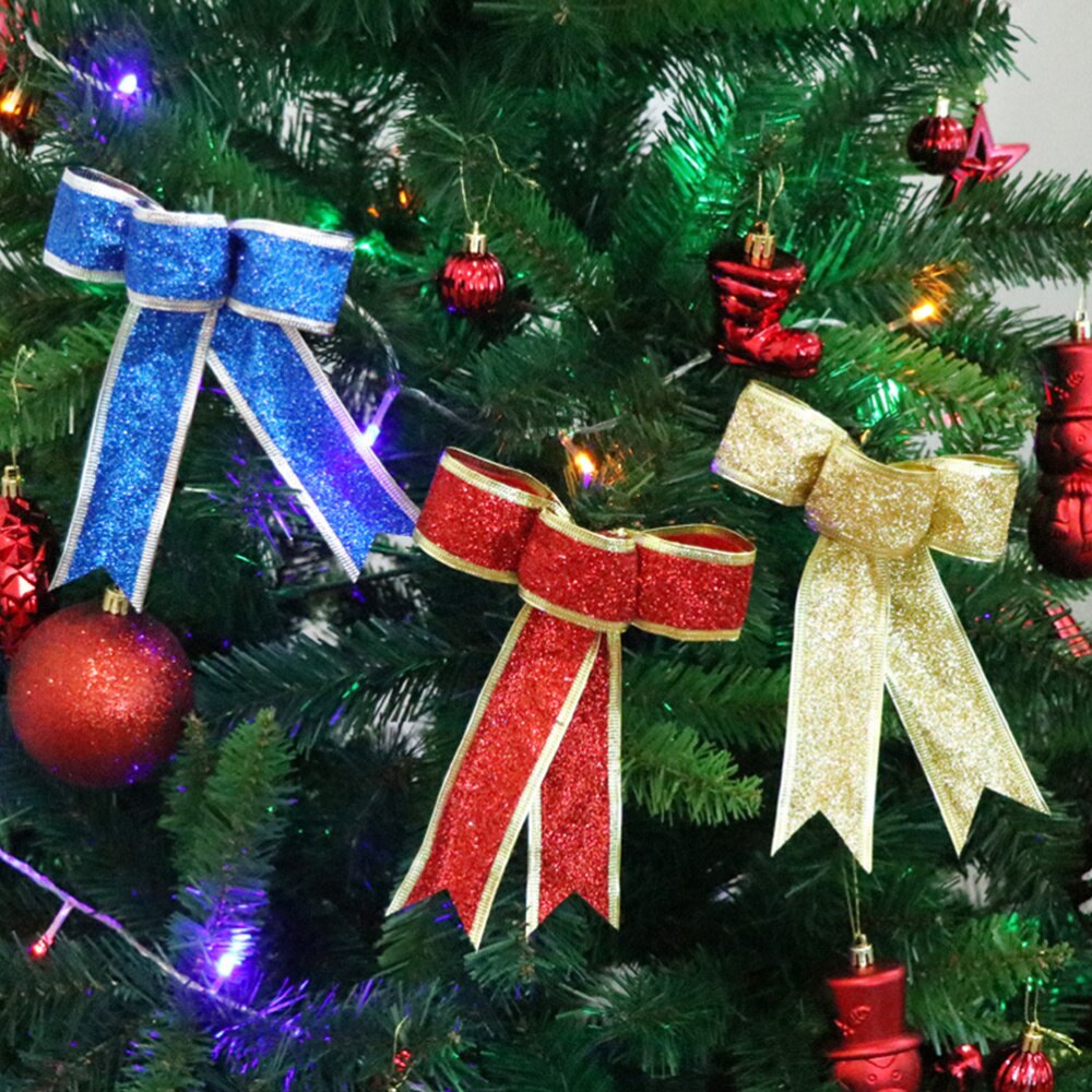 5 st/förpackning glittrande tyg julband rosett knut band ornament för julgran presenter dekoration (röd)