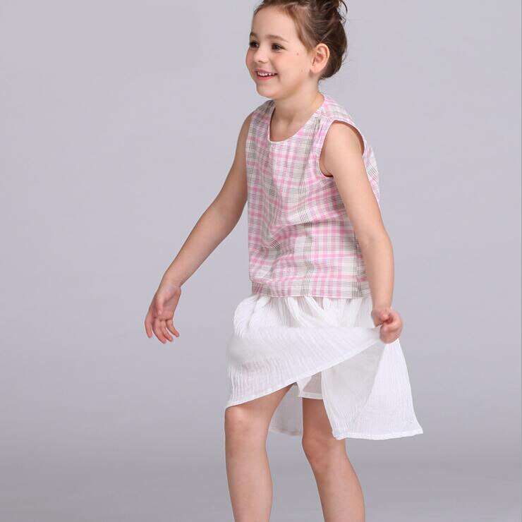 Zomer Meisje Geplooide Rok Lange Rok Kinderkleding Strand Stijl Kinderkleding, Grijs/Wit