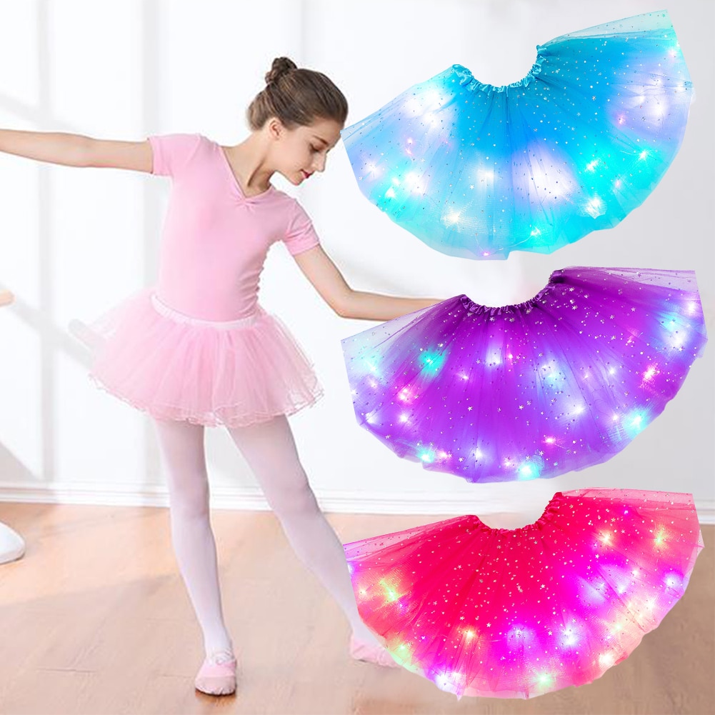 Piger børn tutu nederdel glitter tøj underkjole prinsesse tyl dansetøj magisk lys fluffy ballet fest stjerner paillet