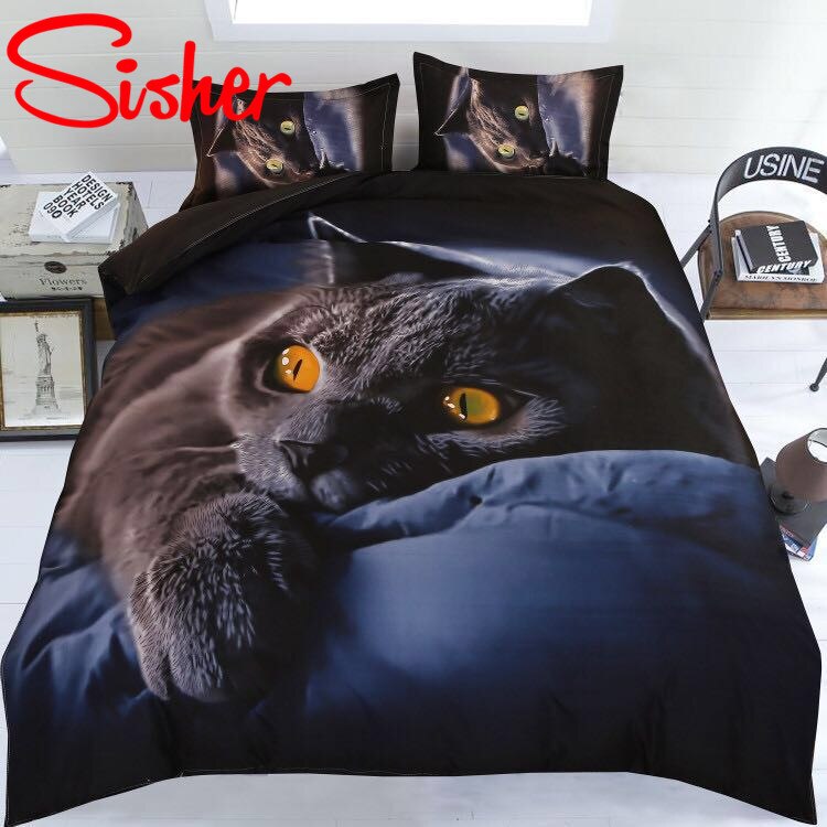 Sisher aikuisten pussilakana setti 3d painettu eläimen kissan lohduttaja 4 kpl vuodevaatteita king size yhden kokoinen parivuode lakana: Yksittäinen 3 kpl 150 x 200