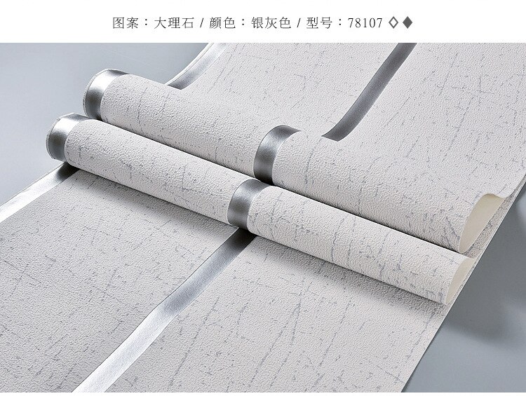 Non-woven 3D Modern and Simple Living Room Bedroom Imitation Marble Wallpaper for TV Sofa Background: Silver
