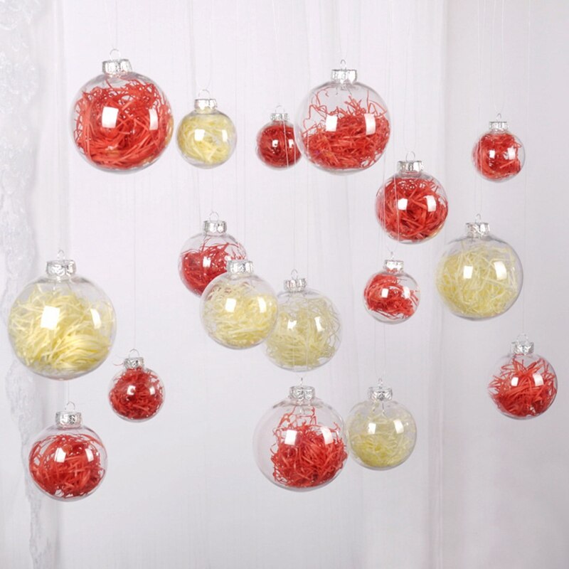 20 PCS DIY Clear Plastic Fillable Ornament Christmas Balls with Removable Silver Metal Cap for Christmas Trees