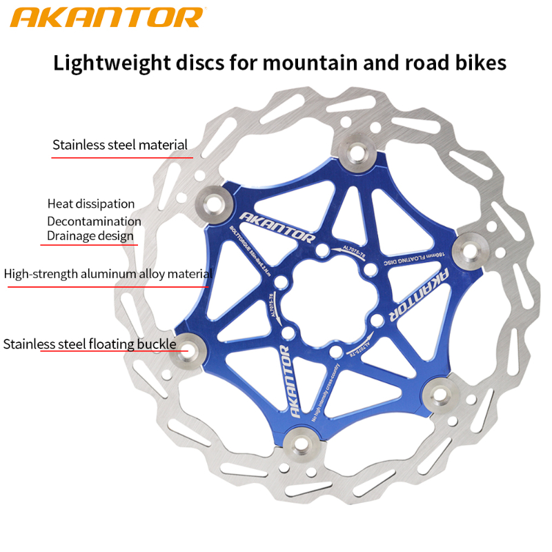 AKANTOR-Rotos de freno de refrigeración para bicicletas, bicicletas de carretera Mtb, acero inoxidable ultralig, rotor flotante, 160 mm, 180 mm, 203 mm