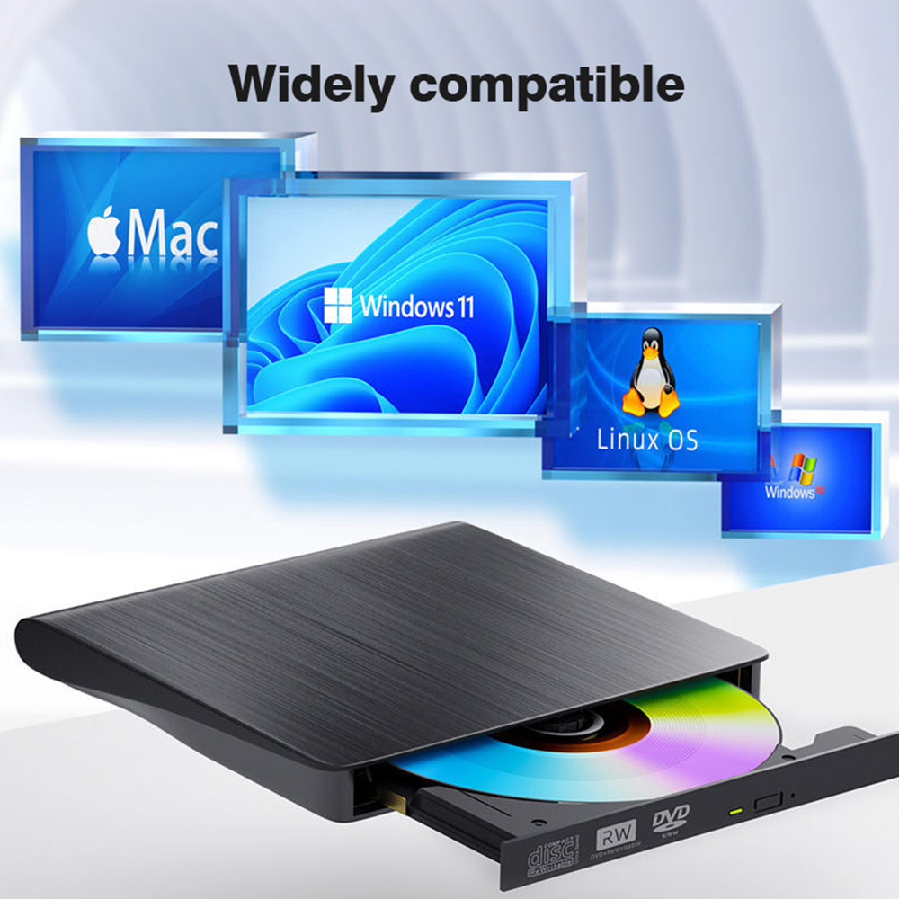 Byscoon External DVD Drive for Laptop PC CD Player USB 3.0 Optical Drive CD Burner Compatible with Windows 10 11 Linux Mac OS