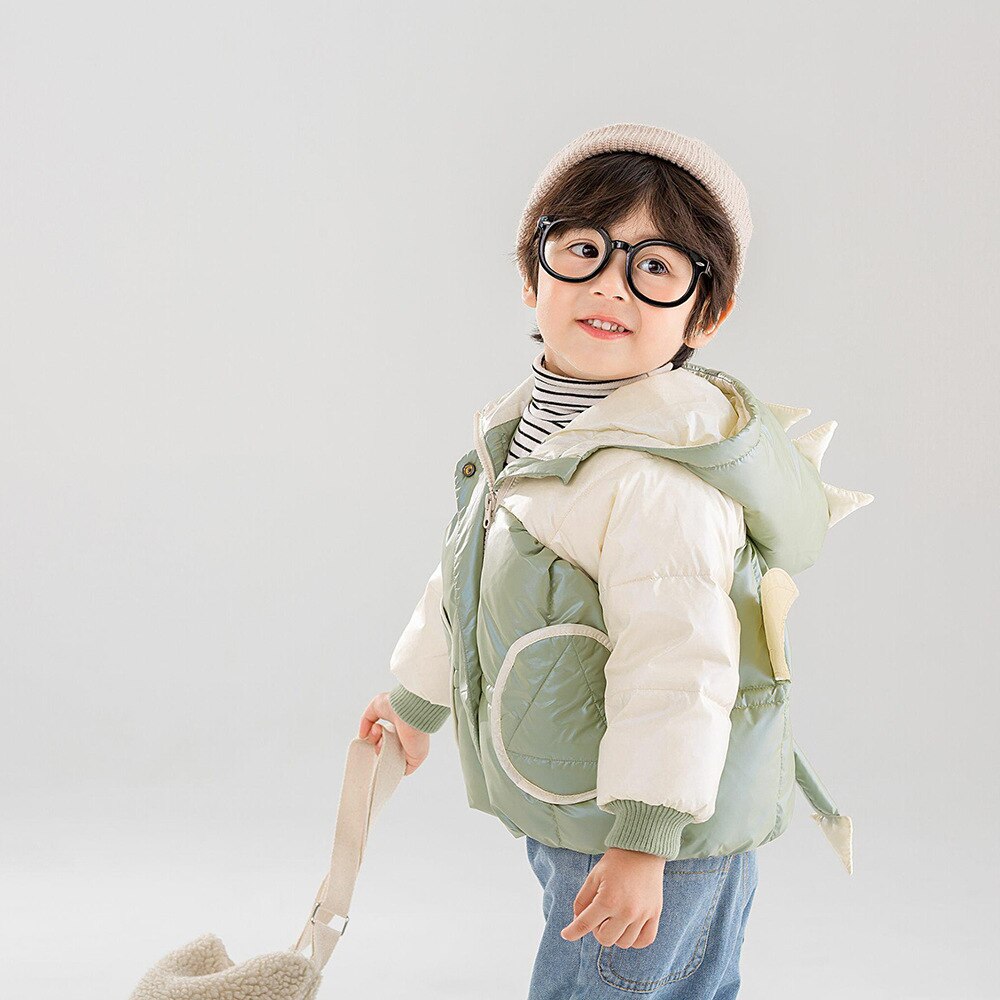 Winter Kleding Stijl Kinderen Katoenen Kleding Voor Jongens En Meisjes Leuke Dinosaurus Hooded Korte Gewatteerde Katoenen Kleding Voor kind: green / 110cm
