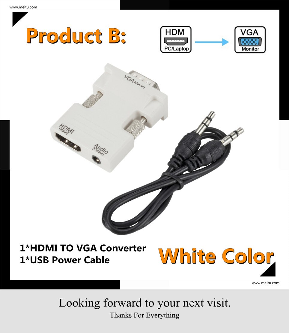 Hdmi Naar Vga Of Vga Naar Hdmi Converter Adapter 1080P Vga Adapter Voor Pc Laptop Naar Hdtv Projector Video audio Hdmi Naar Vga Adapter: HDMI TO VGA-White