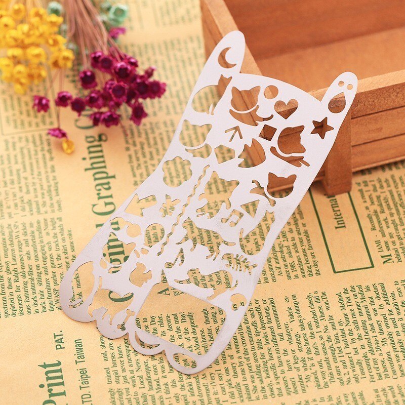 Cute Phone Hollow Metal Ruler Craft Dies Graffiti Drawing Template Ruler Scrapbooking Dies Metal Spellbinders: Cat