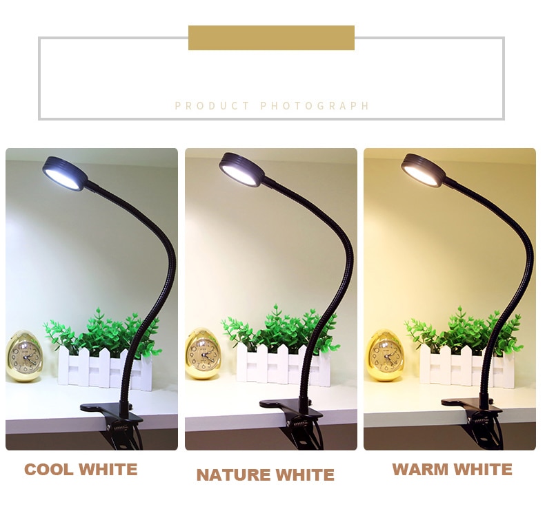 LED desk lamp,clamp reading lamp, 30/40/50cm 5W Flexible led table light ,high brightness clip spot lamp Eu/US plug
