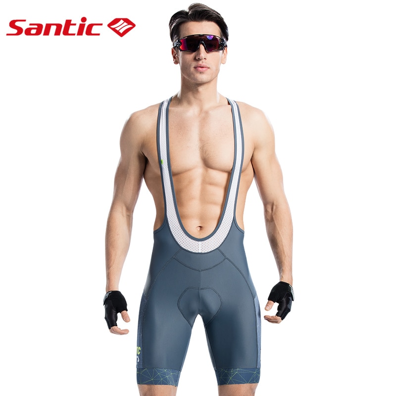 Santic heren fietsbroek met vulling, triatlon pro fit, italiaanse 4d- pad racefiets, mtb fietsbroek met bretels, achterzak