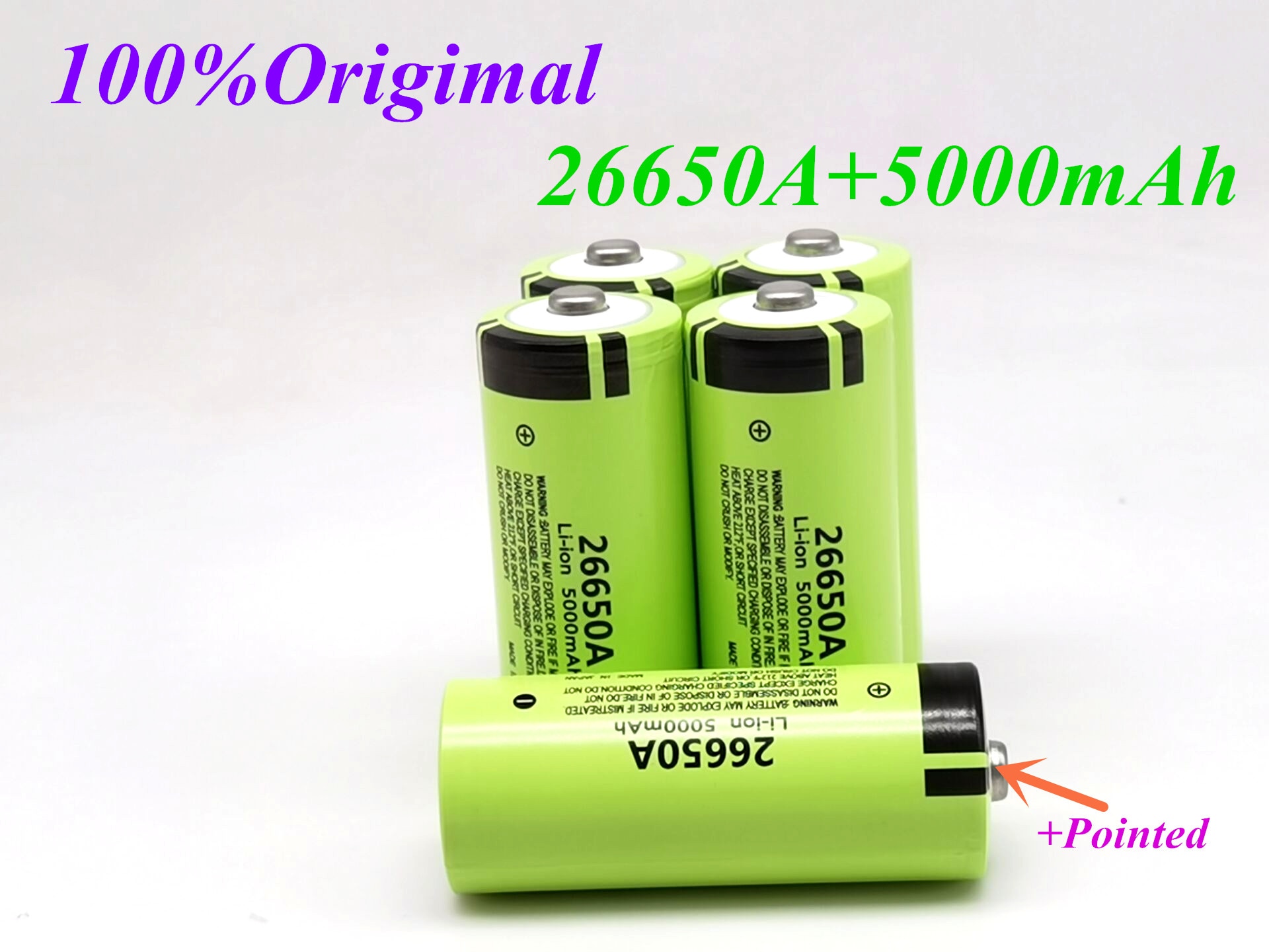 26650 nuovo Originale 3.7 v 5000 mah Al Litio Batteria Ricaricabile 26650 con le scarpe A Punta (no PCB) per La torcia elettrica batterie