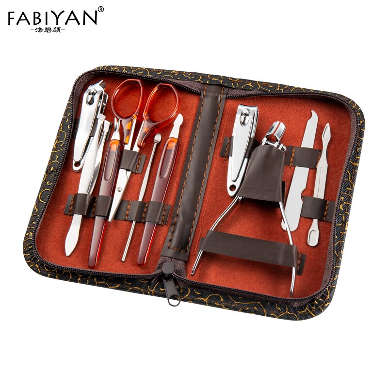 Juego de Herramientas de acero inoxidable para manicura y pedicura, cortauñas, tijeras, limpiador de cutículas, 10 en 1: 10Pcs set