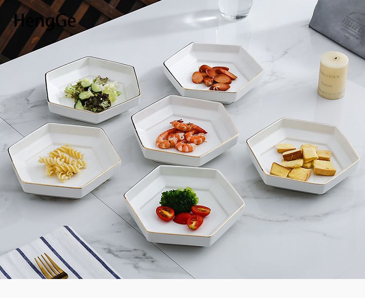 Creativity Golden Stroke Plates and Bowls Restaurant Hotel Salad Bowl Steak Spaghetti Dinner Plates Serving Tray Home Tableware