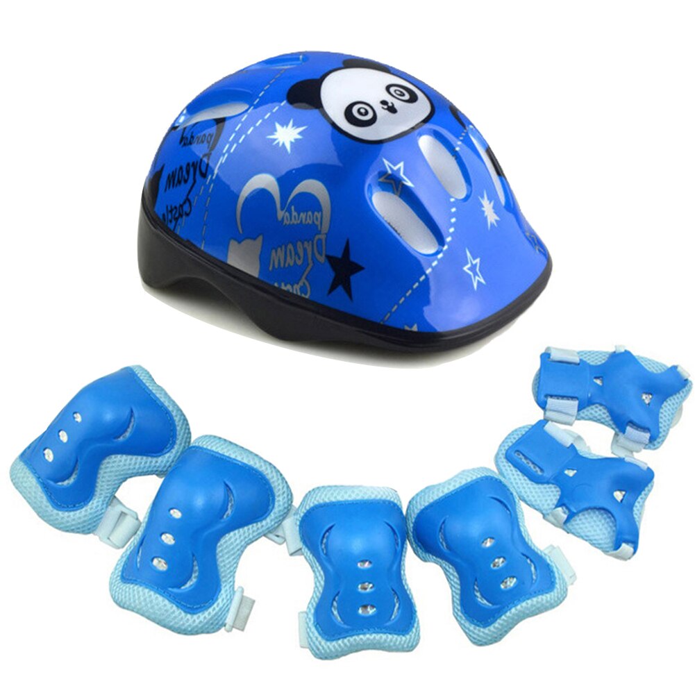 Elleboog Sport Outdoor Fietsen Helm Protector Set Rolschaatsen Rijden Pols Knie Veiligheid Verstelbare 7 Stks/set Safeguard Voor Kids: blue