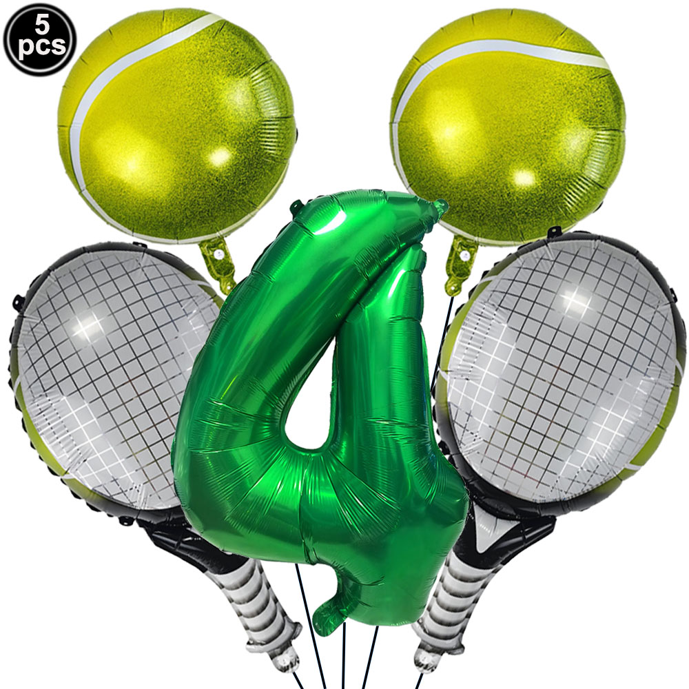 Juego de 5 uds de globos de tenis, globos de cumpleaños, globos de aluminio con números verdes de 32 pulgadas, globos de raqueta de tenis, decoración de temática de tenis: iridescent