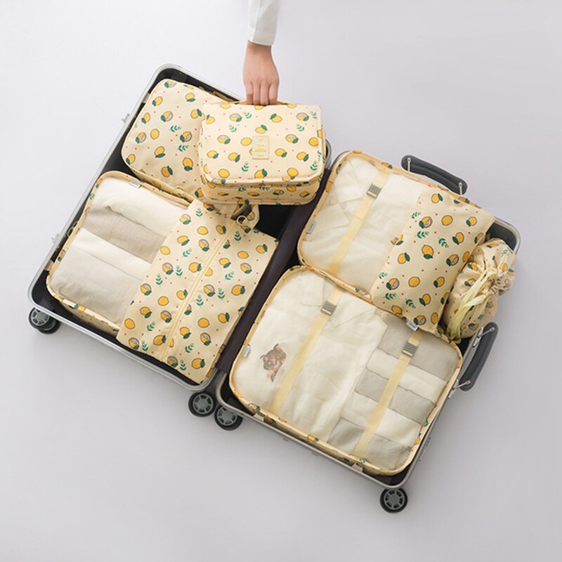 8-Piece Luggage Packing Cube Set - Large Capacity Travel Organizer Bags - Polyester Storage Suitcase Organizer: Yellow lemon